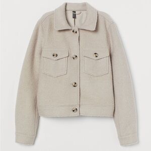 H&M Short Wool-blend boxy jacket Collared in beige size large